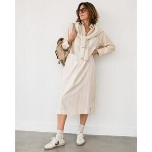 Vintage 80s Shirt Dress Size M Cream Striped Preppy Twee Vintage Country Club